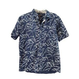 Michael kors blue palm leaf button up short sleeve large shirt